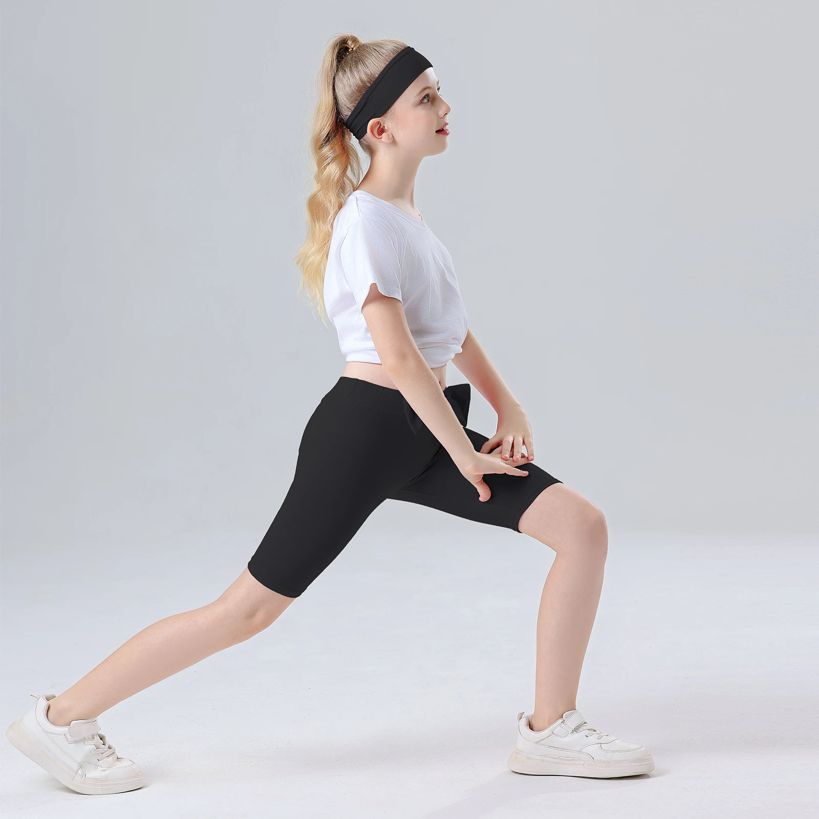2-Pack Girls' High Waist Play Shorts - Quick-Dry Nylon-Spandex Yoga Dance Bow Detail Anti-Ride Hem Clearance Deal image 4