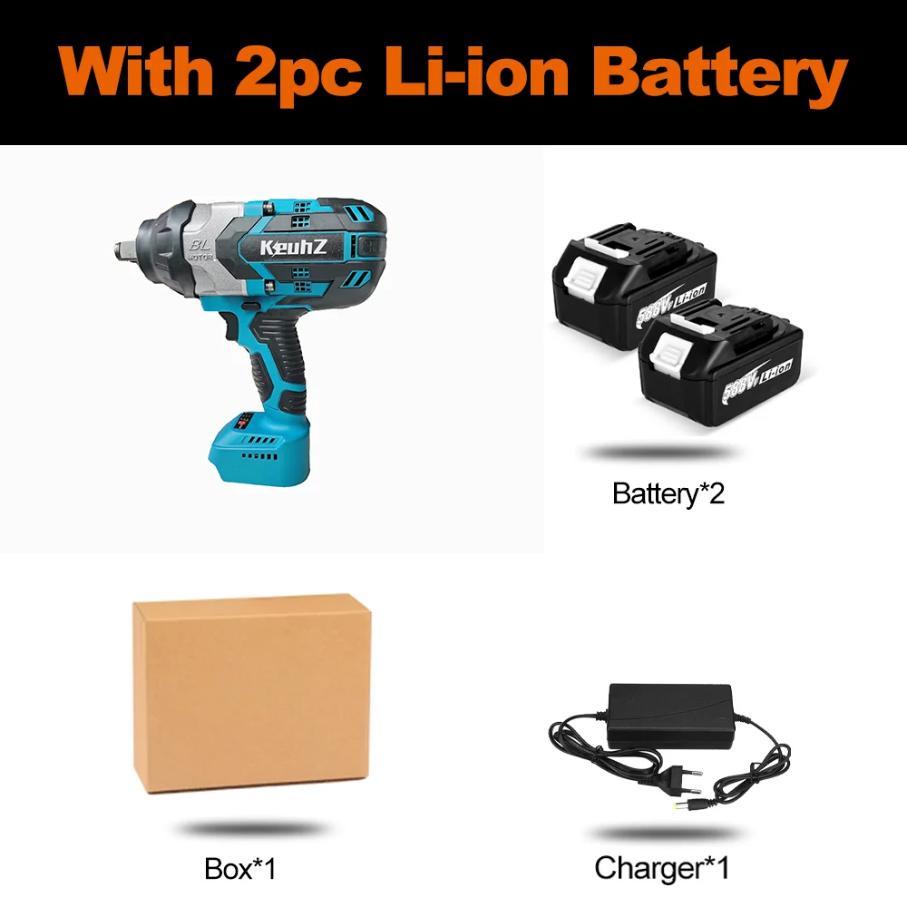 Keuhz 2000N.M Brushless impact electric wrench 3/4 inch Socket large shaft torque Cordless Driver Tool Makita Battery