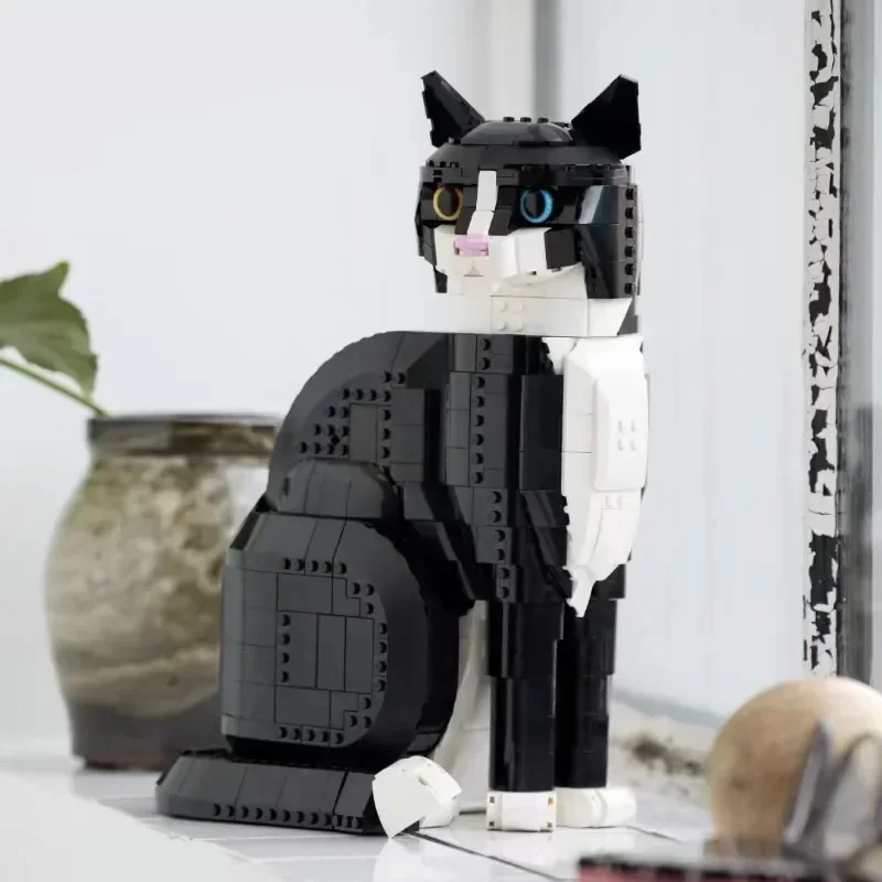 Décennie s de construction de chat Tuxedo pour enfants, briques de dessin animé mignon, jouets de puzzle, assemblage de modèles d'animaux, cadeaux de discussion, 21349, idées, 43247