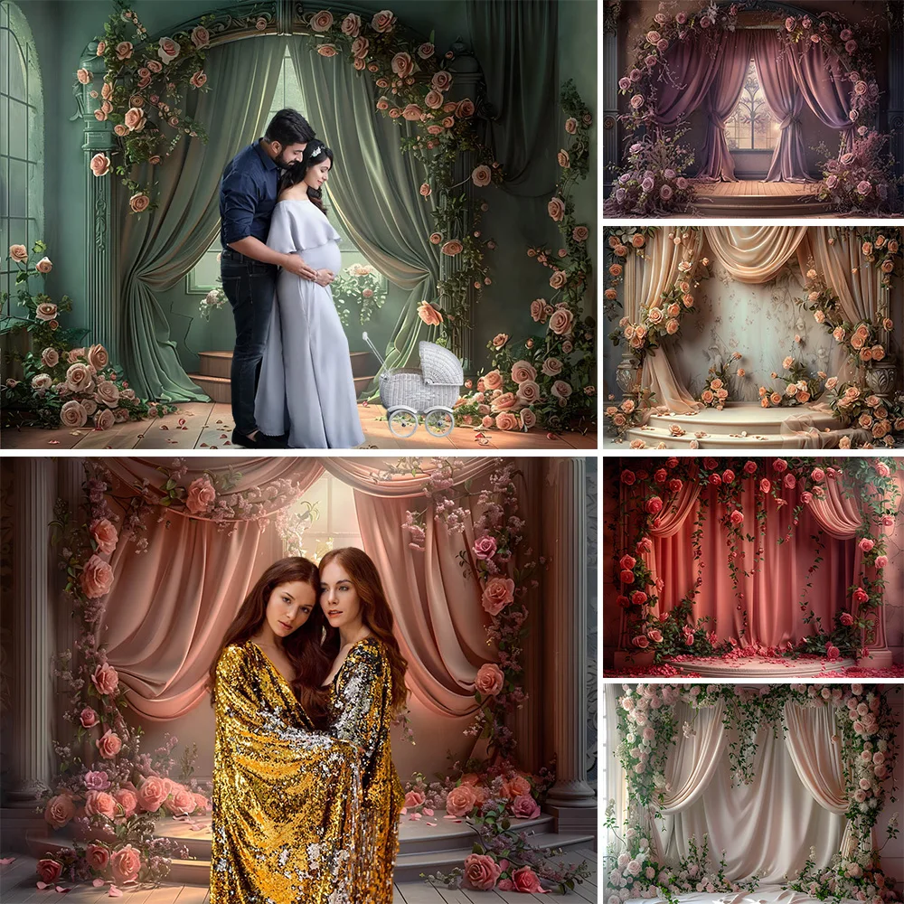 Retro Palace Photography Background Flower Wall Curtain Decor Girl Boudoir Backdrop Banner Wedding Birthday Portrait Studio Prop