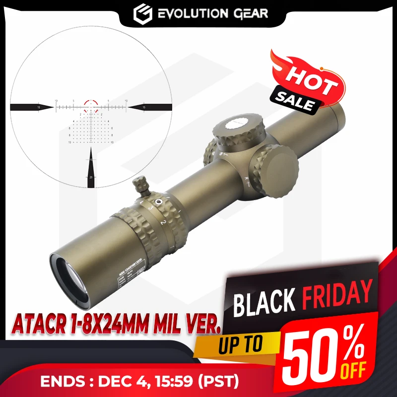 Evolution Gear Tactical ATACR 1-8X24mm FFP LPVO Mil Spec Ver.FDE Rifle Hunting Sight Nitrogen Filled Full Optics Spotting Scope