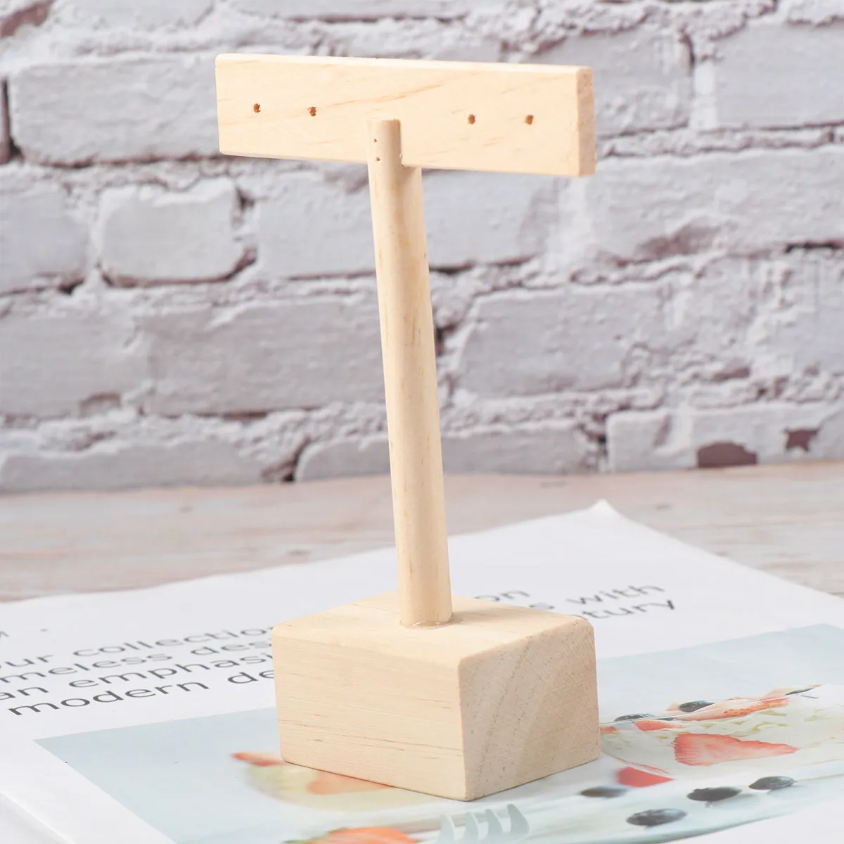 

Деревянная подставка для украшений Т-образной формы с большой квадратной основой, прочная текстура, органайзер для серег, ожерелий, браслетов, подставка для серег