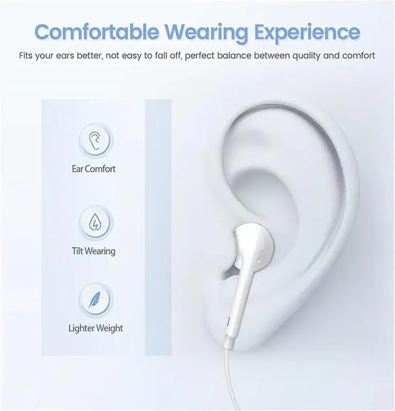 Original Wired Earphones For iPhone 16/15/14/13/12/11 Pro Max 7/8Plus XR/XS/X iPad In-Ear Earbuds Lightning USB-C 3.5mm Earphone