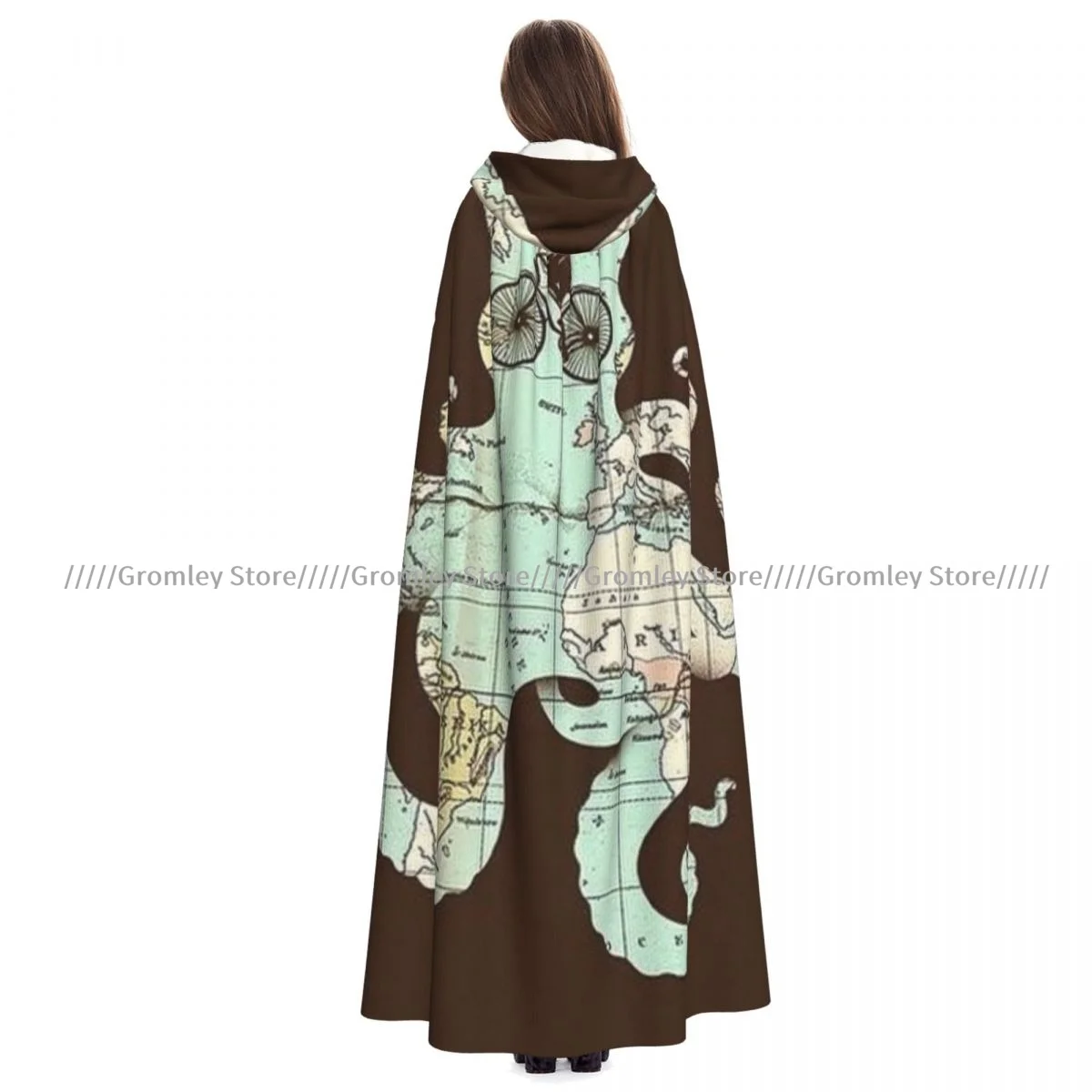 Witch Long Hooded Robe Octopus Map Halloween Cloak Cosplay Costumes for Adult