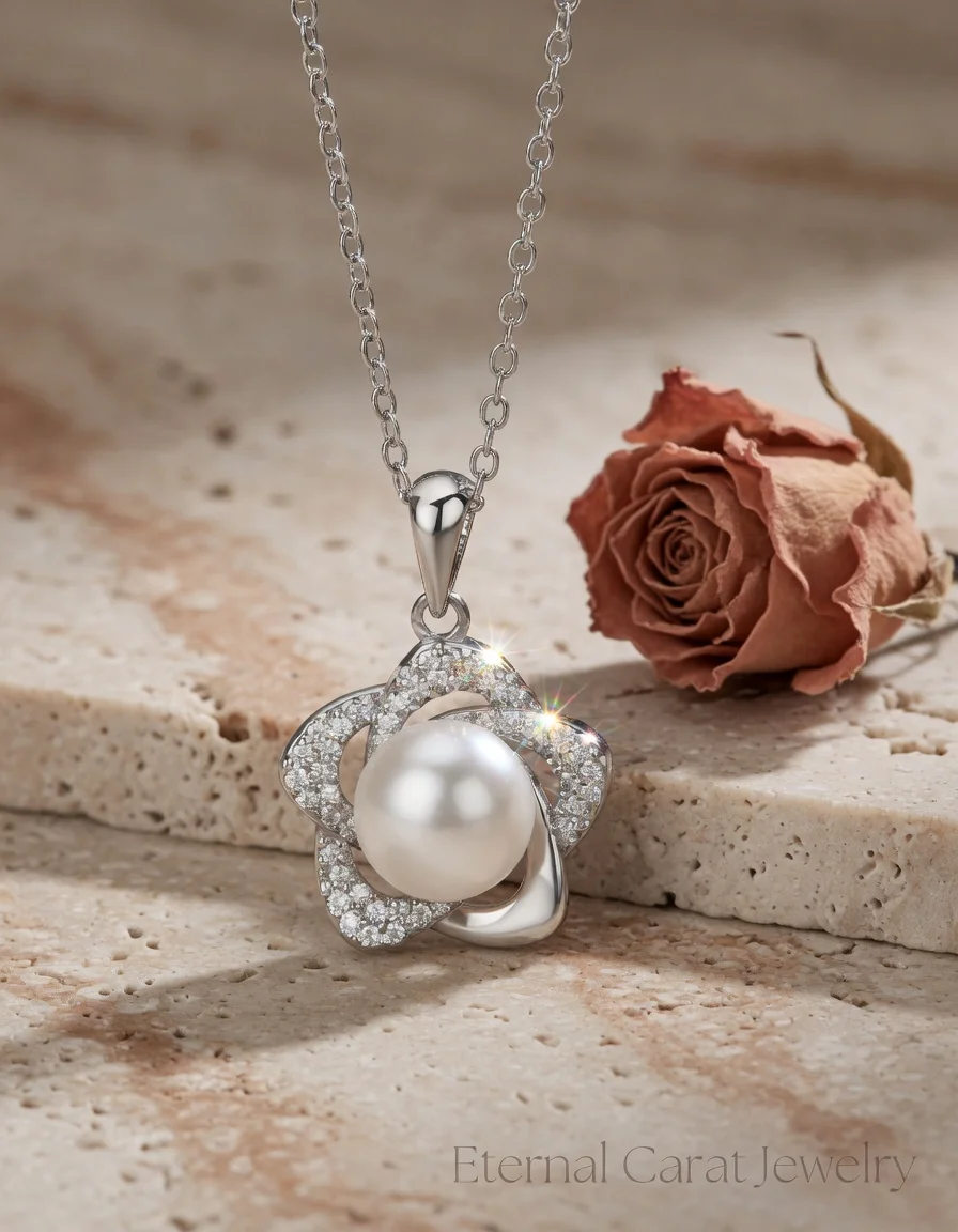 

Luxury PT950 Platinum Pearl Moissanite Flower Pendant Necklace Women Niche Light Luxury Clavicle Chain Jewelry Gift