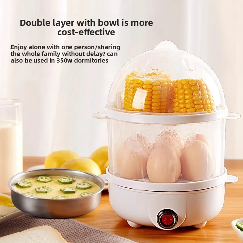 二層卵調理器固ゆで卵調理器乾燥防止電気卵ボイラー 40 mL 計量カップスチーム付き