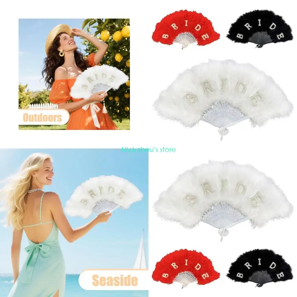 

E15E Portable Hand Fan For Bride Portraiture Double Function As Ornament And Cooling Device Bridal Accessories