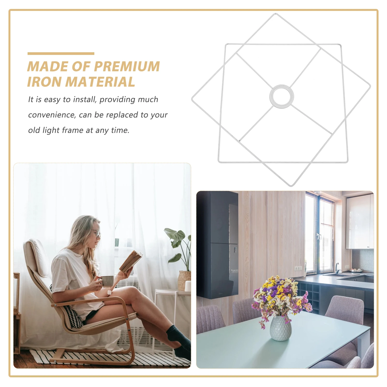 

2PCS Square Lampshade Frames Wire Cage Cover Bracket for Table Desk Chandeliers Sturdy Replacement Lighting Accessories