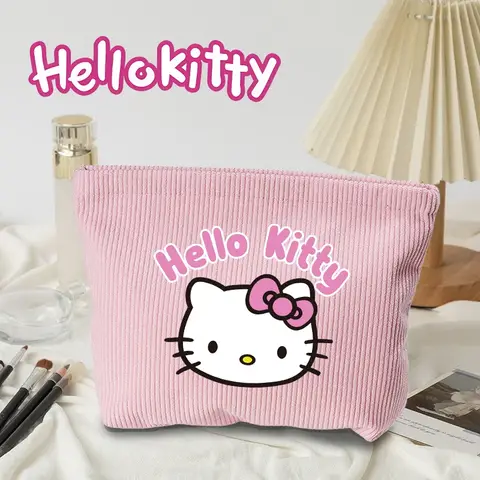 Sanrio Corduroy Makeup Bag Hello Kitty Multifunctional Cosmetic Handbag Large Capacity Pencil Case Printed Cartoon Storage Bags