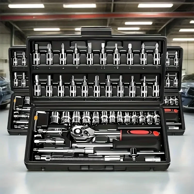 

Professional 46pcs Cr-V Steel Socket Set with Ratchet Wrench Storage Bag Durable Sockets Extension Bar for Auto Home Repair