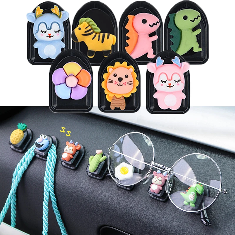 1pc Car Mini Cartoon Hooks Cute Animal Decoration Automobile Interior Organizer Holder Durable Small Hook Car Accessories