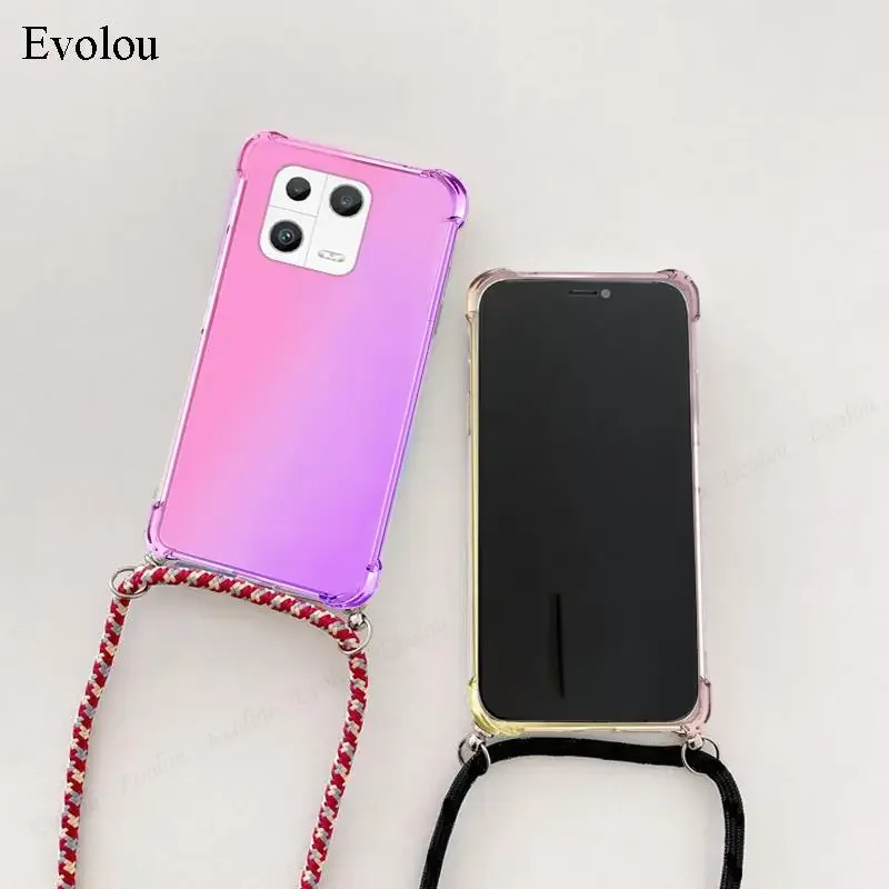 ل الشرف 400 الذكية Crossbody الحبل الرقبة حزام جراب هاتف ل الشرف X7D 4G 5G شفافة التدرج للصدمات الغطاء الخلفي