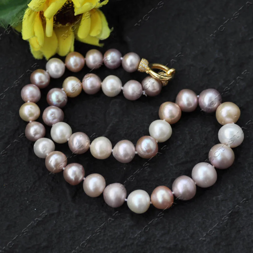Z14046  17'' round Keshi Edison Pearl Necklace 14mm White Pink Lavender CZ round Keshi Edison Pearl Jewelry view 4