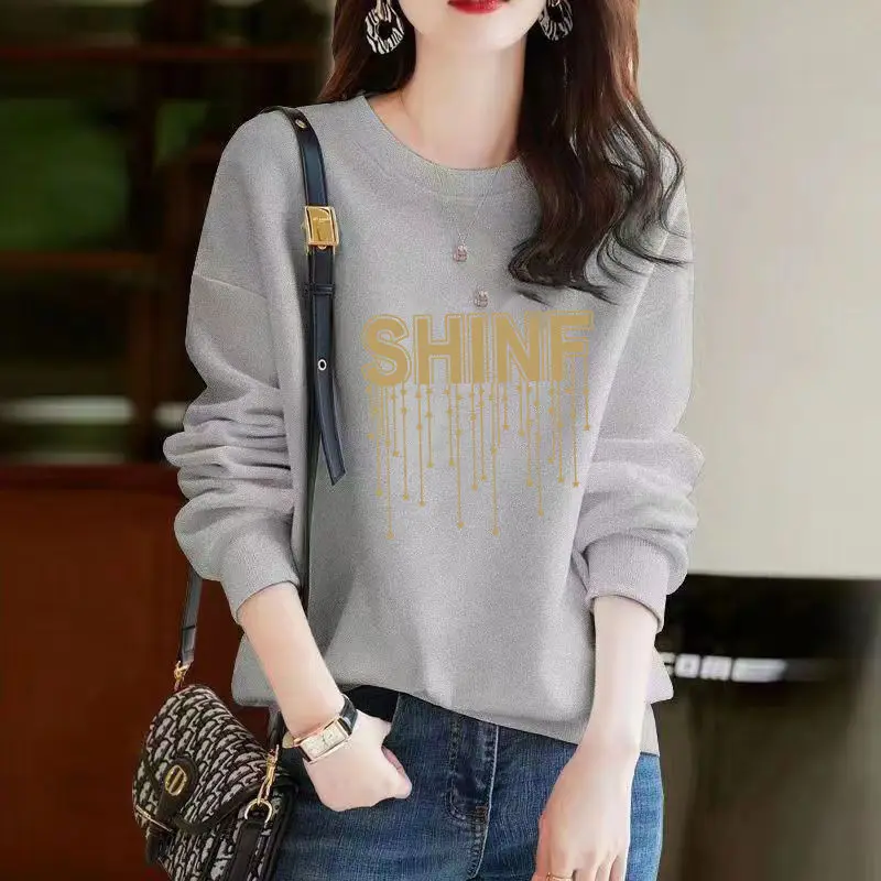 Autumn 2024 New Style Sweatshirt Women\'s Loose Korean Pullover Women\'s Long-sleeved T-shirt Round Neck Coat Trendy