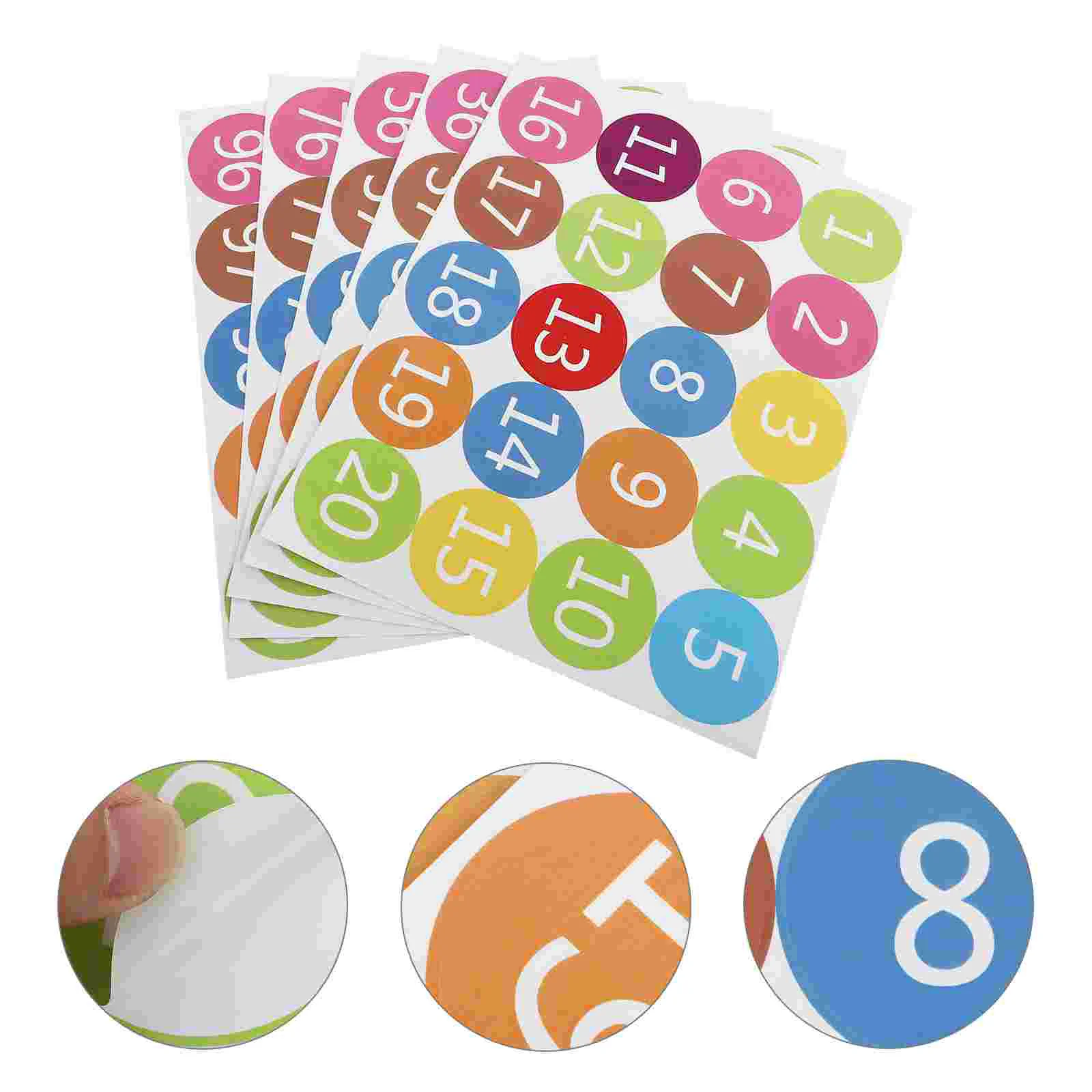 

5 Sheets Color Number Labels Round Stickers Home Pasters Sign Waterproof Sealing PVC Decoration Self-adhesive