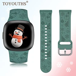 TOYOUTHS Christmas Engraved Watch Band for Fitbit Versa 4/Sense 2/Versa 3/Sense Silicone Snowman Snowflake Christmas Tree Strap