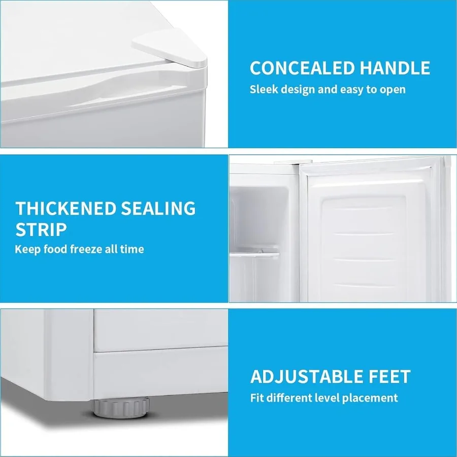 2.1 Cu.ft Small Upright Freezer Compact Mini Freezer with Removable Shelves Adjustable Thermostat Reversible Door Hinge Quiet O