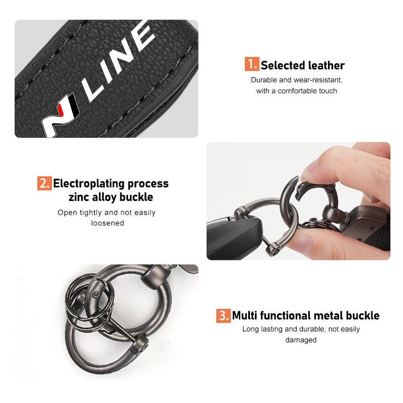 Car Key Chain Leather Multiple Colors Keychain Auto Logo For Hyundai N LINE i30 i20 Sonata Accent Tucson Elantra Azera