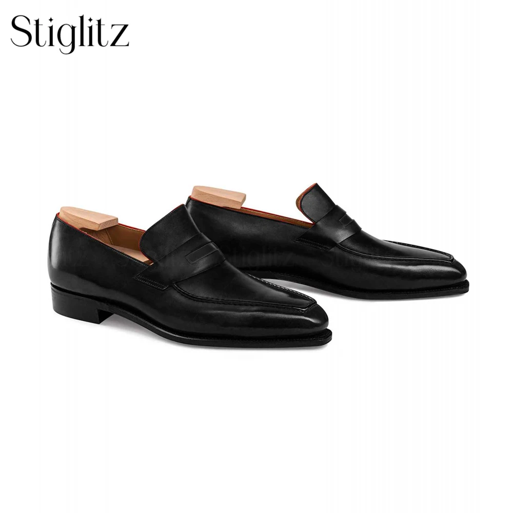 

Classic Penny Loafers Black Calf Leather Haute Couture Handmade Shoes Modern Aristocracy Luxury Men's Leather Shoes for Banquets