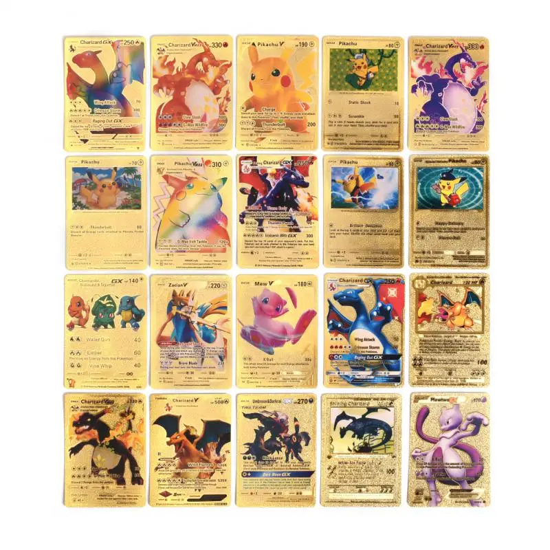 55-110PCS Of Pokemon Gold Cards English Foil Gold Silve Letter Playing Cards Metalicas Charizard Vmax Gx Series Game Card