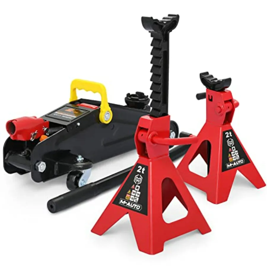 

Hydraulic Trolley Floor Jack Combo with 2 Jack Stands 2 Ton 4000 lb Capacity for Automotive Repair and Maintenance Steel Constr