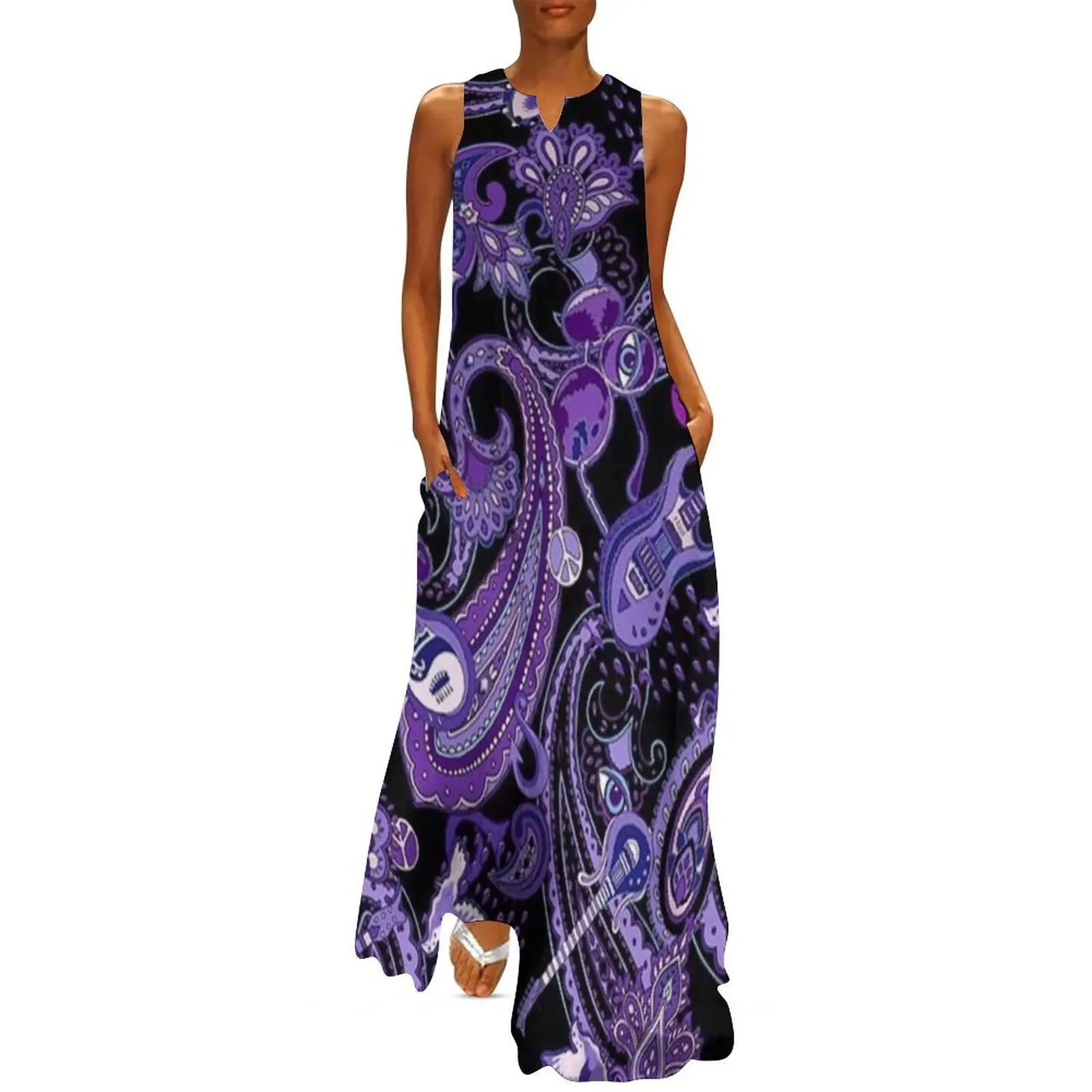 Purple and Black Paisley Guitar Art Long Dress wedding guest dress 2025 wedding dresses for parties Dress