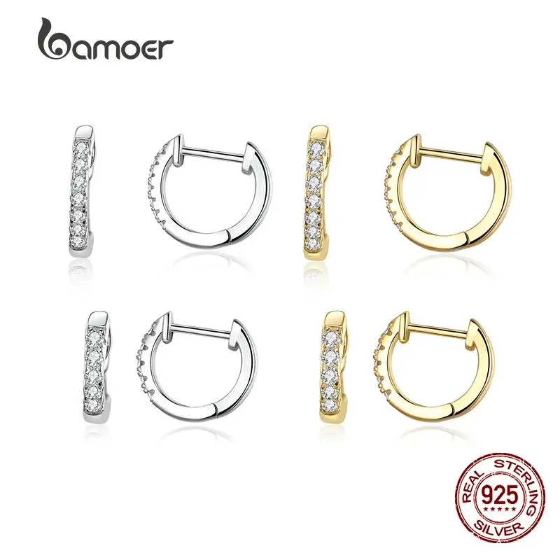 

Bamoer 100% 925 Sterling Silver Simple Ear Buckles Pavé CZ Hood Earrings for Women S925 Silver Fine All-match Jewelry for Girl
