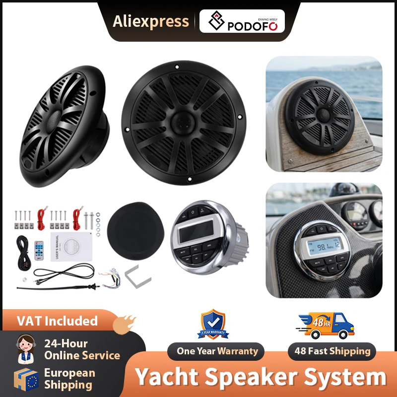 Podofo Bootradio, kabelloses Bluetooth-Musikgerät, IPX5 wasserdichtes Marine-Radio mit FM/AM-Radio, AUX-Eingang, Audio-Radio für Boote