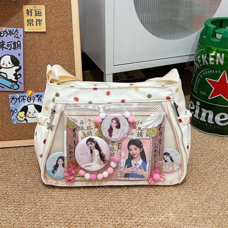 

Richme Harajuku Women Ita Bags Fashion Dopamine Dots Print Crossbody Shoulder Bolso Mujer Anime Badge Casual Daily Bag Female
