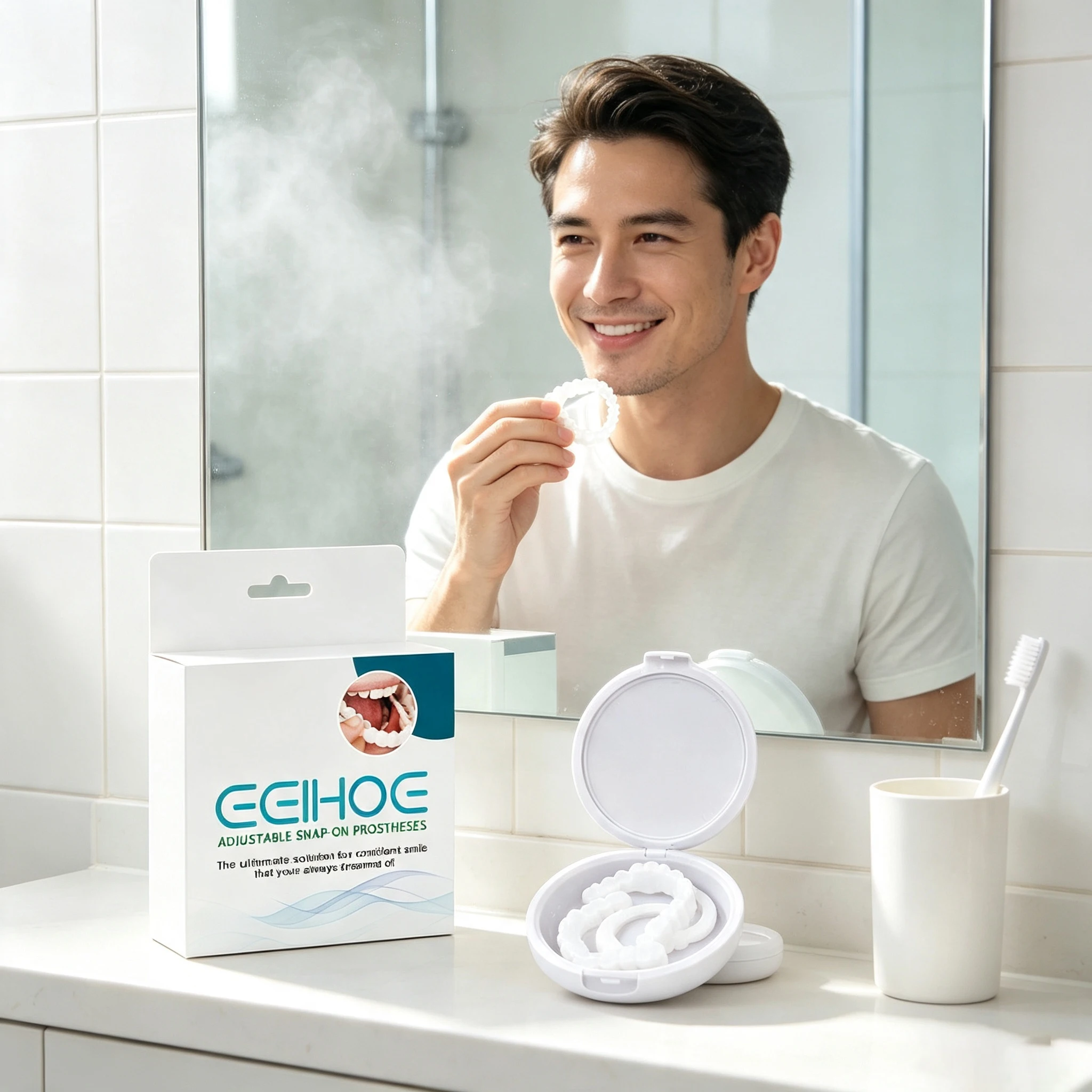 ​Eelhoe Adjustable Snap-On Teeth Veneers Cover up Plaque Soft Comfortable Reusable Repairing Gap Upper Lower Jaw Temporary Crown