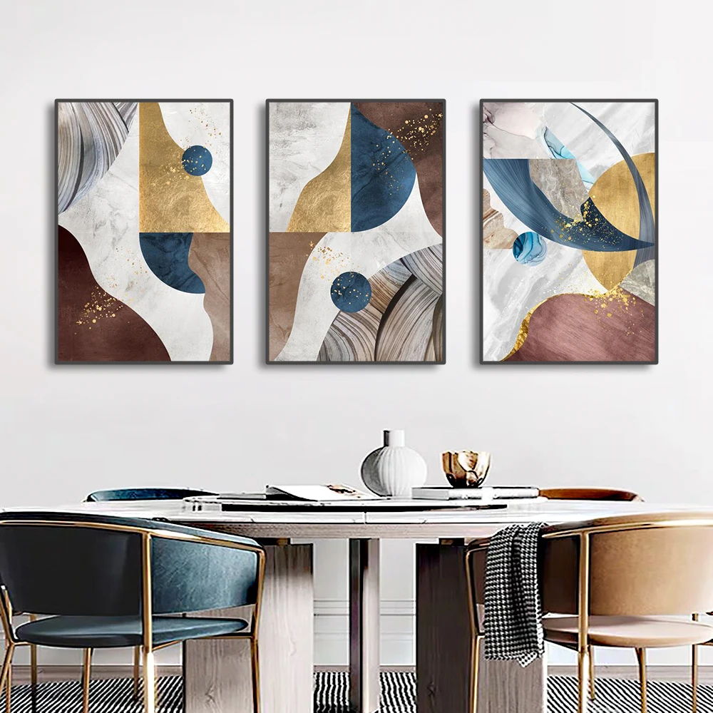 3PCS Framaless Abstract Geometry Canvas Painting Gold Marble Texture Posters Prints Wall Art Pictures for Living Room Home Decor