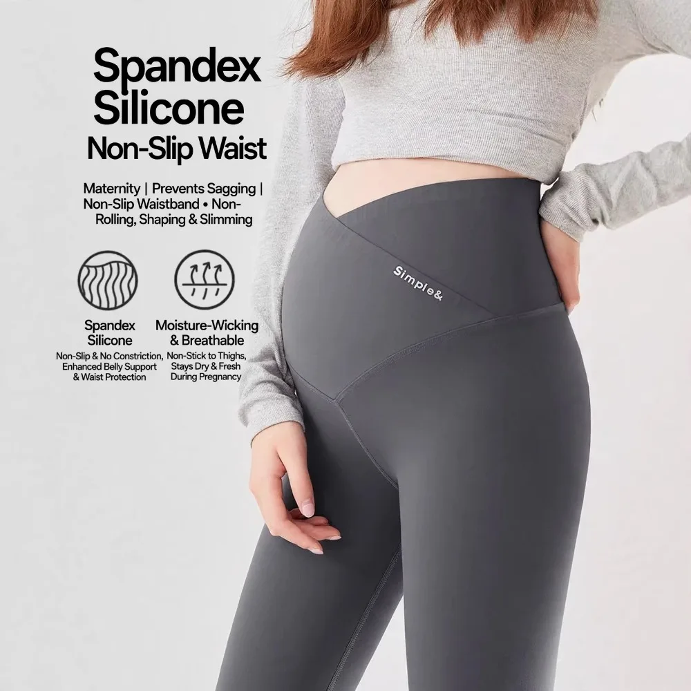 Maternity Leggings Cross Waist Belly Support Non Slip Anti Drop Autumn Winter Nylon Plus Size Comfortable Stretch Korean