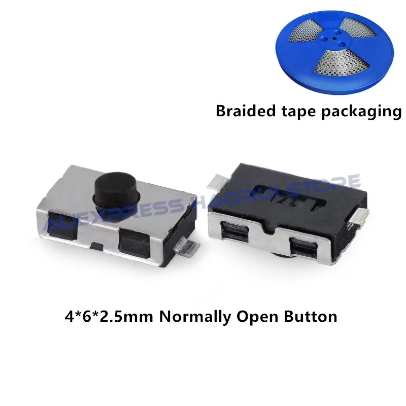 

1000Pcs 4*6/3*6 Tactile Switch 2Pin Black Silicone Patch Button Normally Open microswitch 4x6x2.5H Touch Switches Braided tape