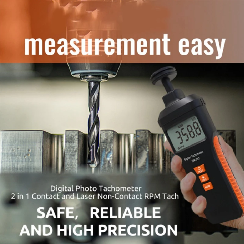 Smart Digital Tachometer Tire Speed Tester Tacho Meter Tester for Motor Impeller Tire Fan Support Laser Non-contact  Measurement