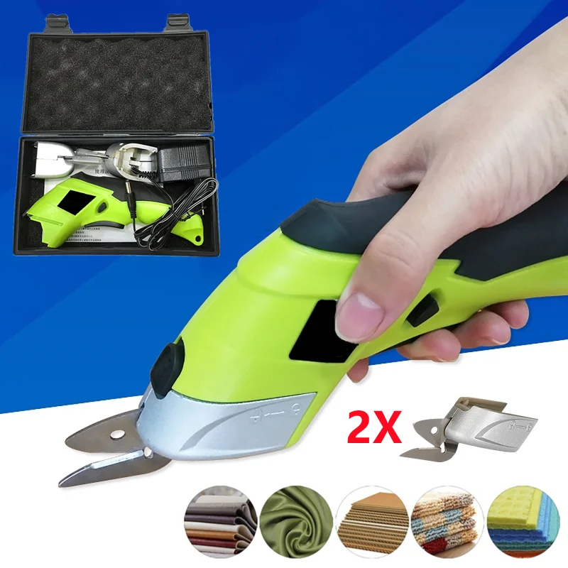 

Green Portable Cordless Cloth Leather Tailor Electric Scissors with 2 Blades EU Potable Electric Scissor Auto Cutter Cordles