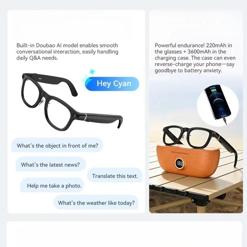Smart AI Bluetooth Camera Glasses Voice Control Multilingual Translation Eyeglasses Wholesale Supply