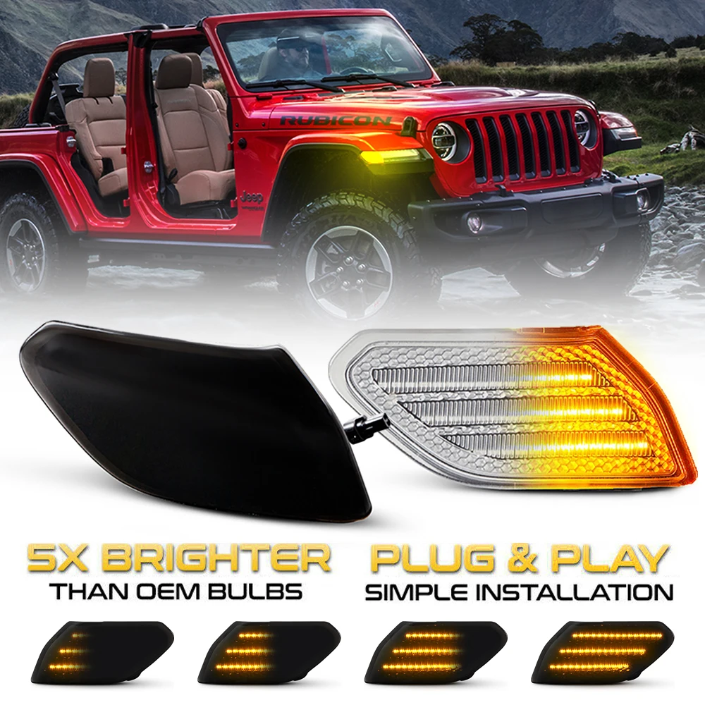 

2Pcs Amber LED Front Bumper Side Marker Turn Signal Sequential Blinker Light For jeep wrangler jl 2018-2021 Gladiator JT 2020-21