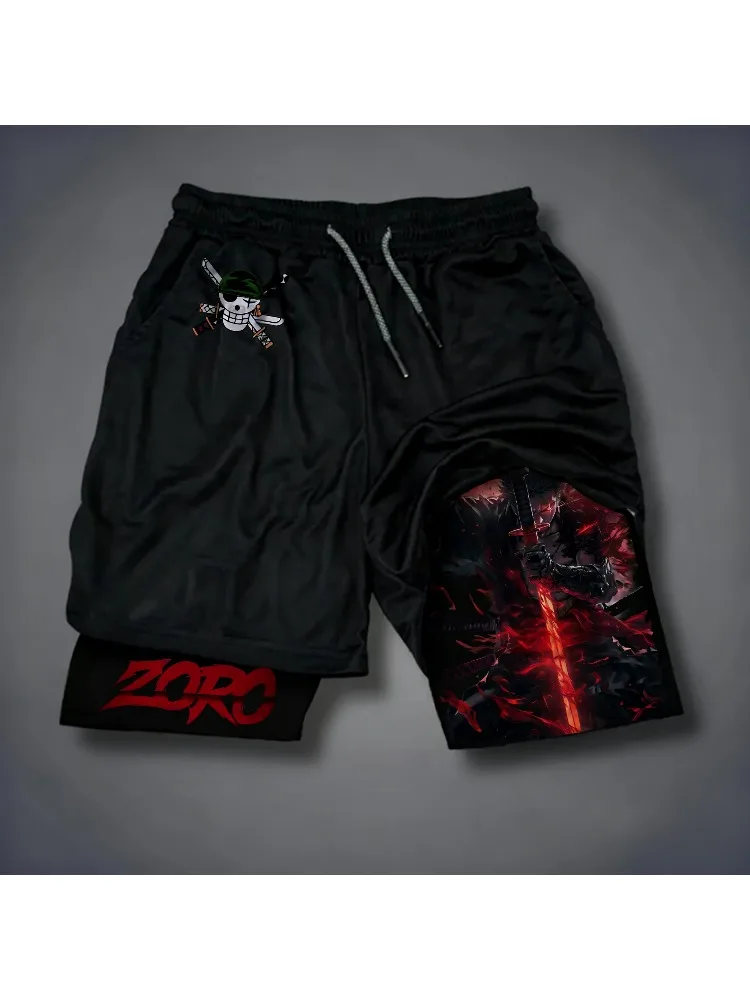 One Piece Anime New Printed 2-in-1 Sports Shorts 2025 Summer Street Trendy Fashion Fitness Swimming Hiking Double Layer Shorts