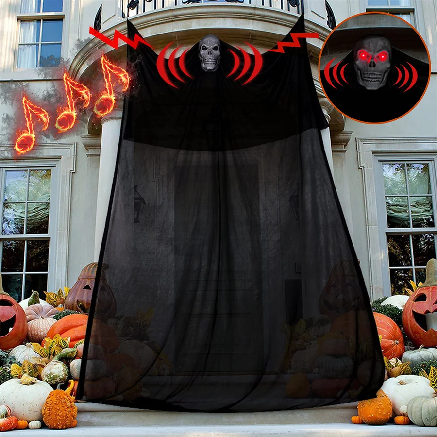Haunted House Decoration With LED Sound Halloween Hanging Skull Ghost Ornament Indoor Outdoor Bar Halloween Party Decor