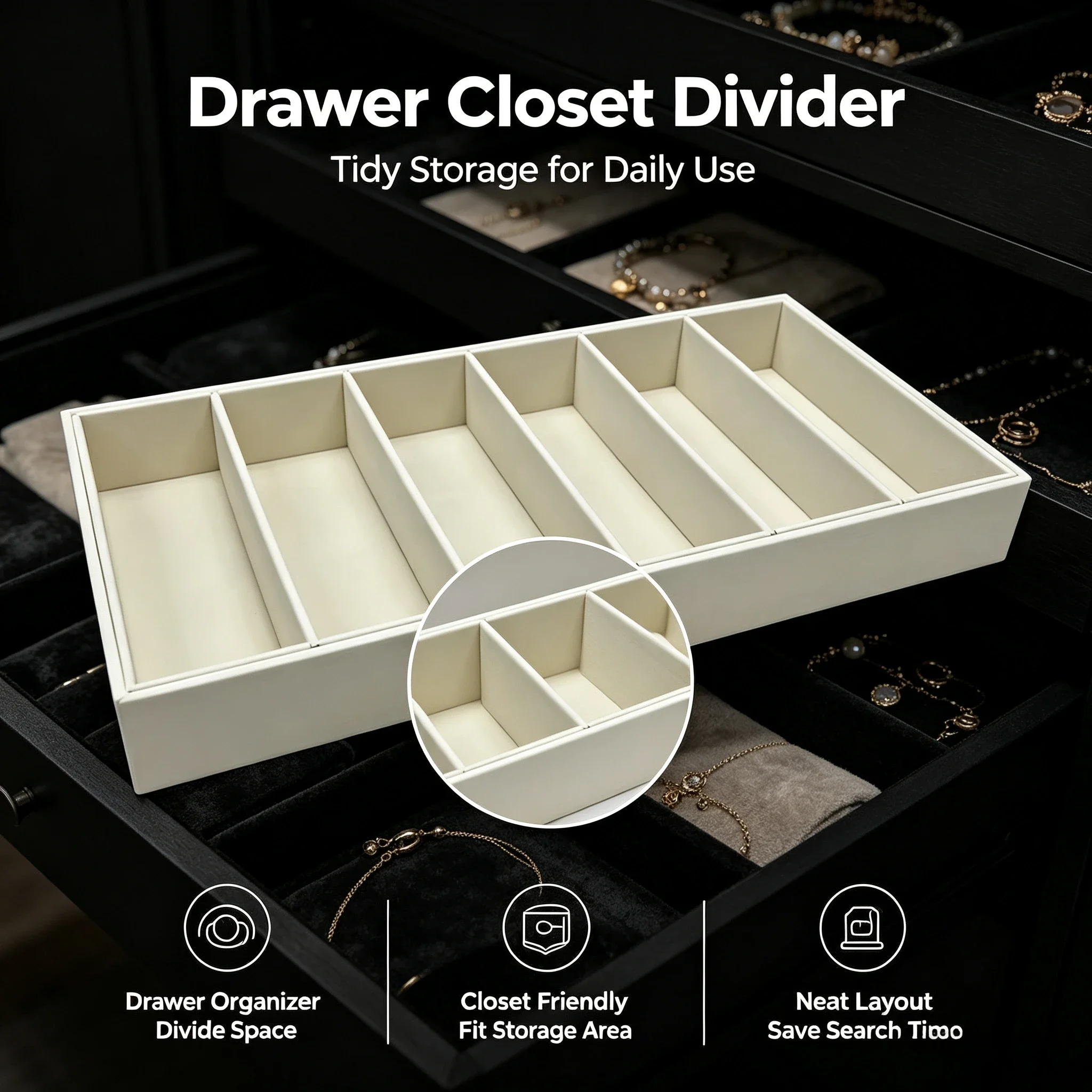 1pc, 6 Slot Glasses Storage Tray, Jewelry Accessories Storage Tray, Glasses Display Tray, Home Storage Drawer Closet Divider