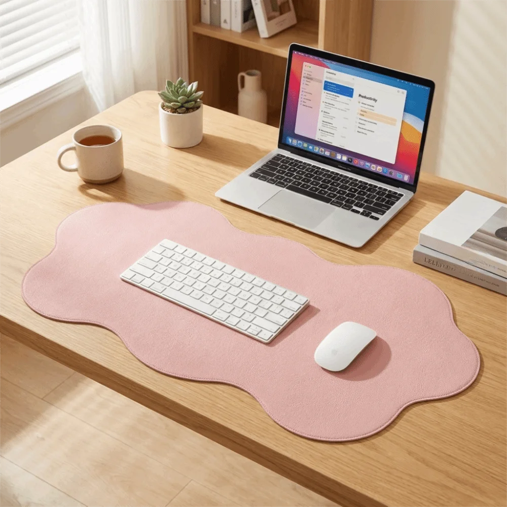Simple y2k Kawaii Pink Hand-Painted Girl Leather Table Mat Waterproof New Leather Gaming Keyboard Mat For Ins Hearts Office Mat