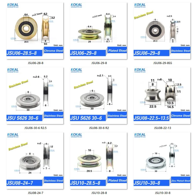 1PCS mini U groove V round bottom steel bearings 5cm pulley, 6mm guide wheel, wire rope lifting wheel 6301RS bearing 12-60mm
