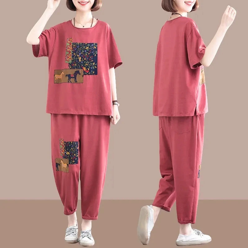 2023 L-4XL Two-Piece Women\'s Casual Sportswear Set Summer 2 Piece Set Female Loose 2PCS Femme Pants Two Piece Set