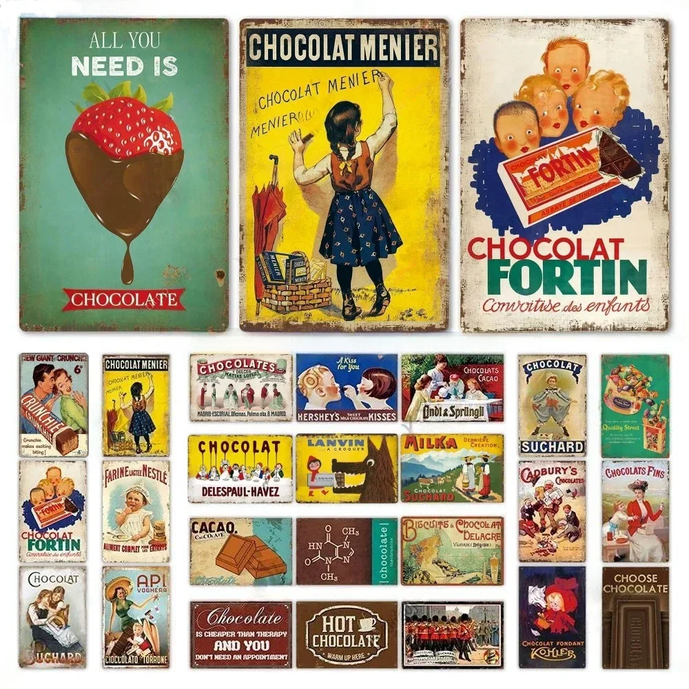 Letrero de Metal de Chocolate y dulces, placa de estaño, carteles de Metal Vintage, pintura de hierro para área de fiesta, restaurante, cocina, tienda, decoración de pared