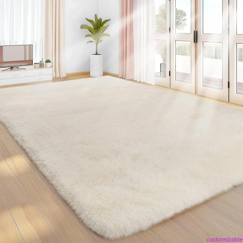 

Hot-sellingCustomizable Area Rugs 9x12 Living Room, Cream Large Area Rug Shag Shaggy Carpet Soft Plush Furry Bedside Rug, Machin