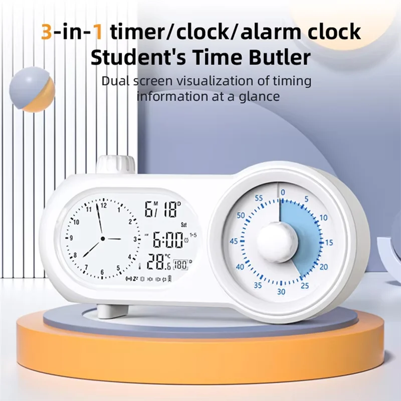 B04C-Autonomous Manager Plastic Bedroom Clock Visual Timer Lcd Dual Screen Clock Wake-Up Snooze Function