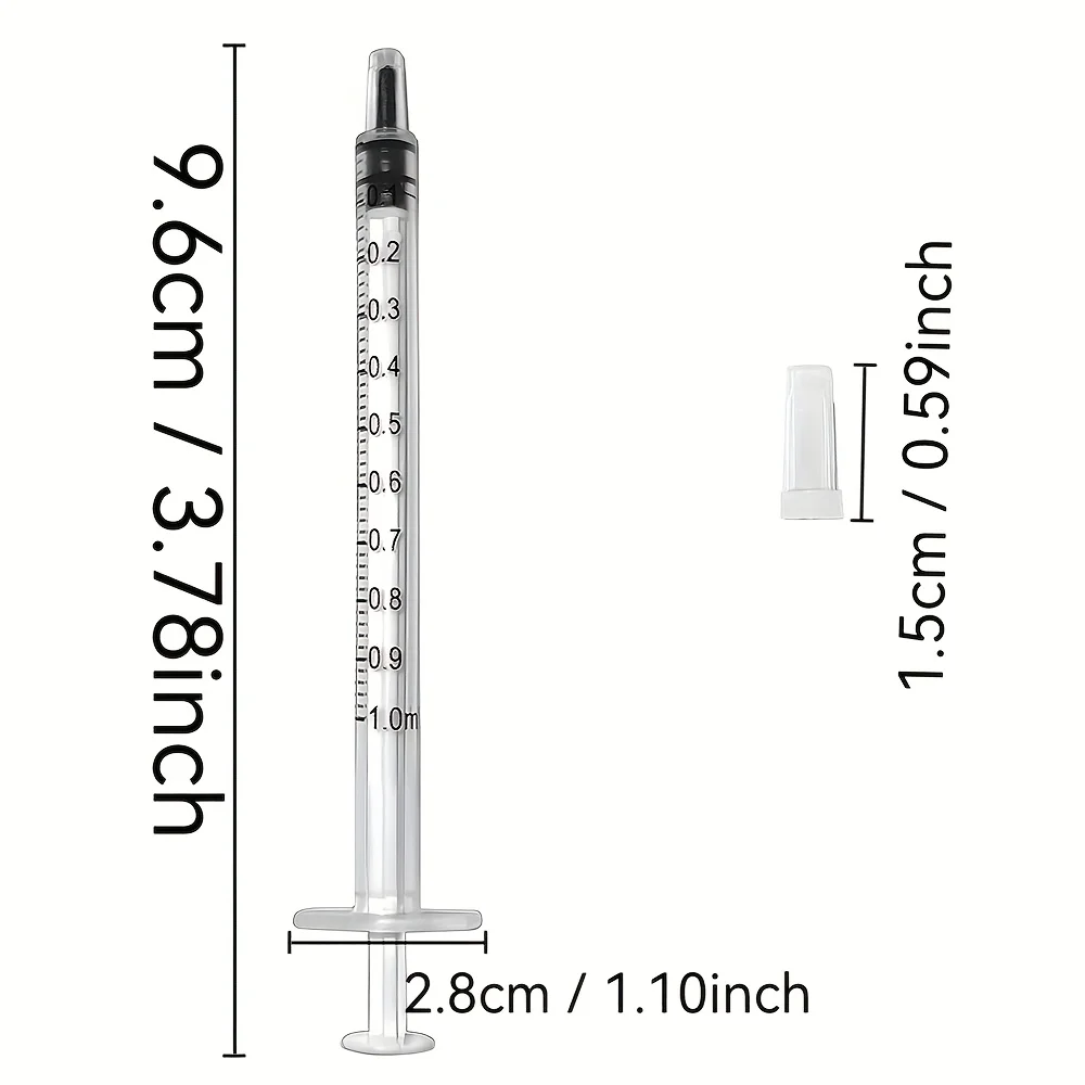 100/200 Stück 1ml 1cc Spritze, Kunststoffspritze mit Kappe, geeignet für die orale Einnahme von Haustieren, Nahrungsergänzungsmitteln, Öl oder als Klebstoffapplikator – Detail 7