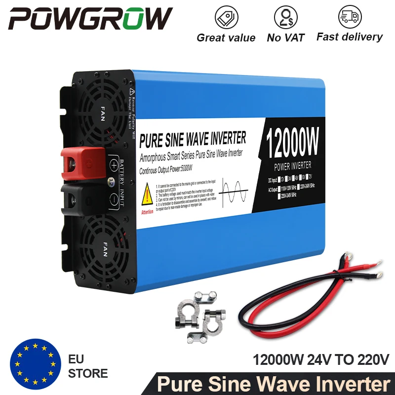 POWGROW 4KW 5KW 8KW 12KW Powerbank 12V 24V Zuivere Sinusgolf Omvormer Draagbare Powerbank Converter Zonne-auto-omvormer Transformator