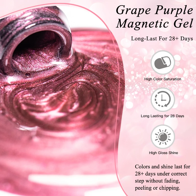 7 مللي العنب الأرجواني الأحمر القط المغناطيسي هلام مسمار البولندية هلام الزجاج حبة تأثير شبه دائمة الورنيش نقع قبالة مسمار الفن UV هلام