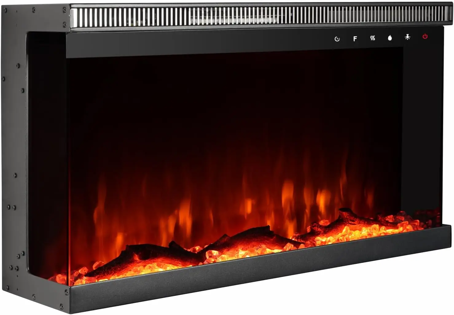 

30 Inch 3-Sided Electric Fireplace Insert, Wall Mounted Heater with Touch Screen and Remote Control for Indoor Use